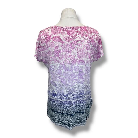 J. Jill Love Linen Women’s Short Sleeve Ombre’ Paisley Top, Pink, size S - Picture 6 of 11